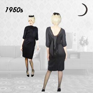 Little Black Wiggle Dress 50s Vintage with Low Back Interest VFG Sexy Bodycon